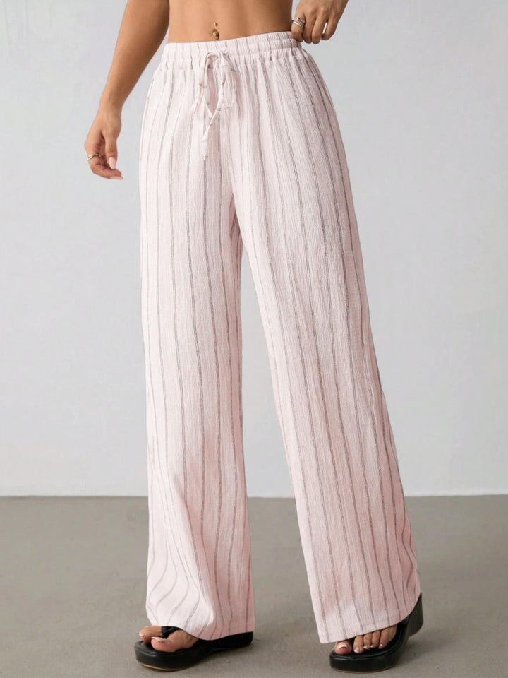 Loose striped drawstring wide-leg pants