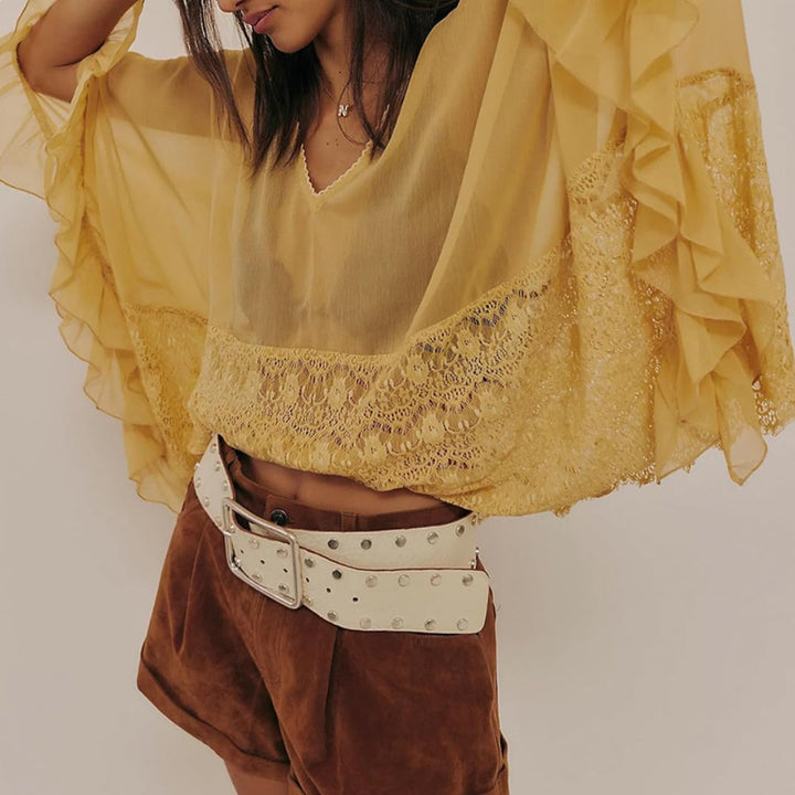 Batwing sleeve mesh and lace cover-up