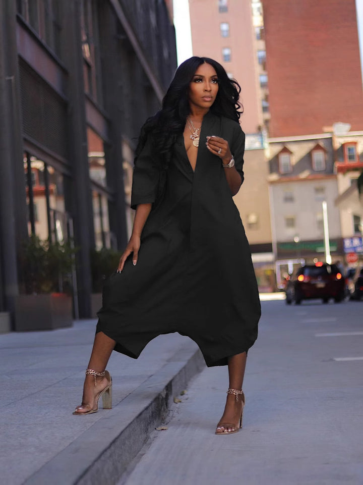 Solid Color Loose-Fit Casual Jumpsuit
