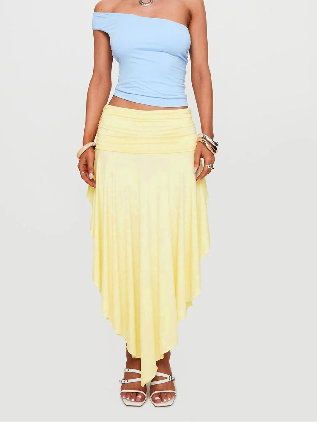 Women's elegant pleated high-waisted slit skirt