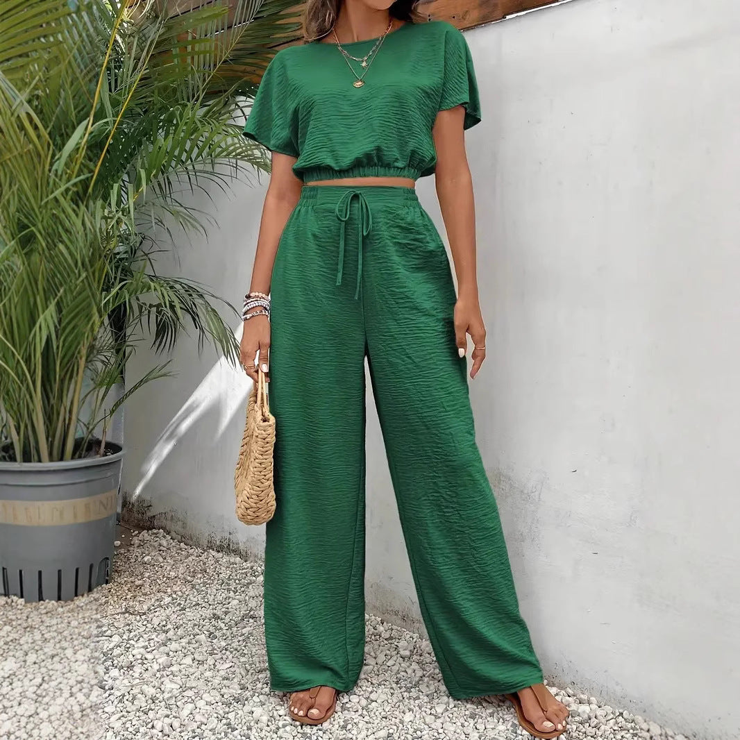 Short-sleeved top + pants casual set