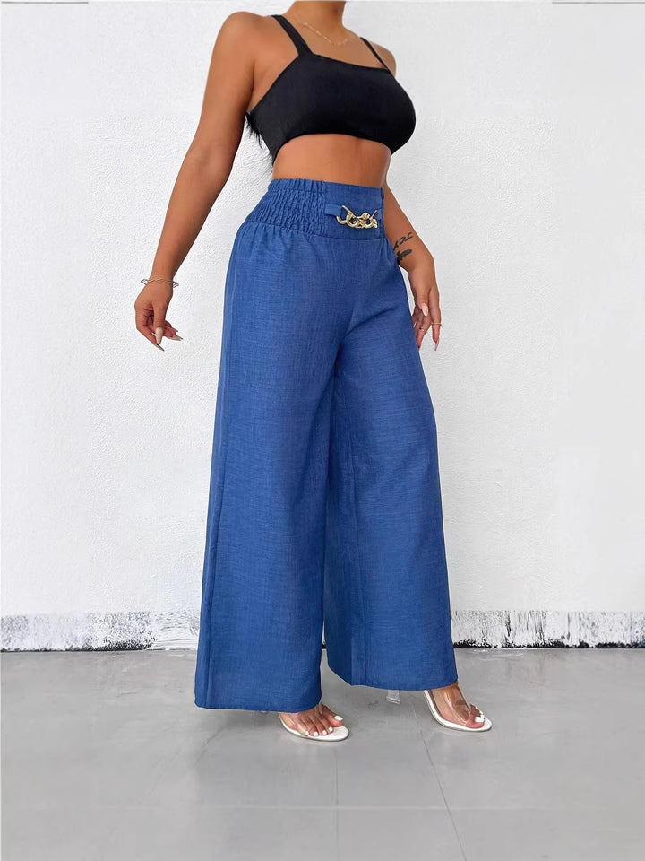 Retro High-Waisted Elastic Wide-Leg Trousers