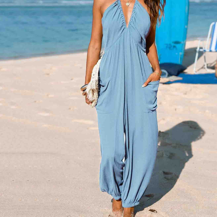 Women's lace-up wide-leg jumpsuit