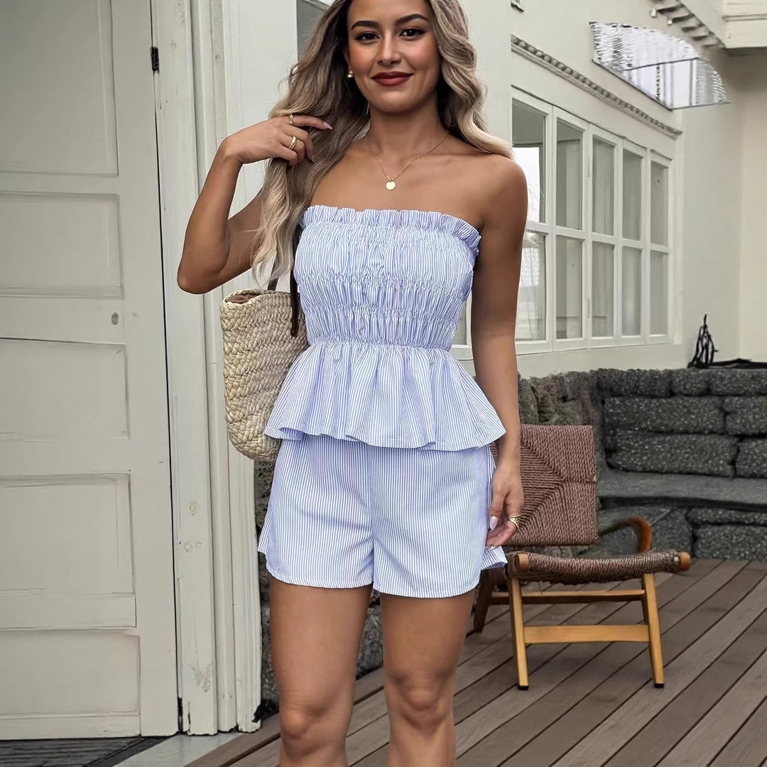 Summer strapless top and shorts casual two-piece set
