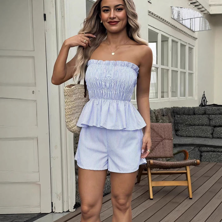 Summer strapless top and shorts casual two-piece set