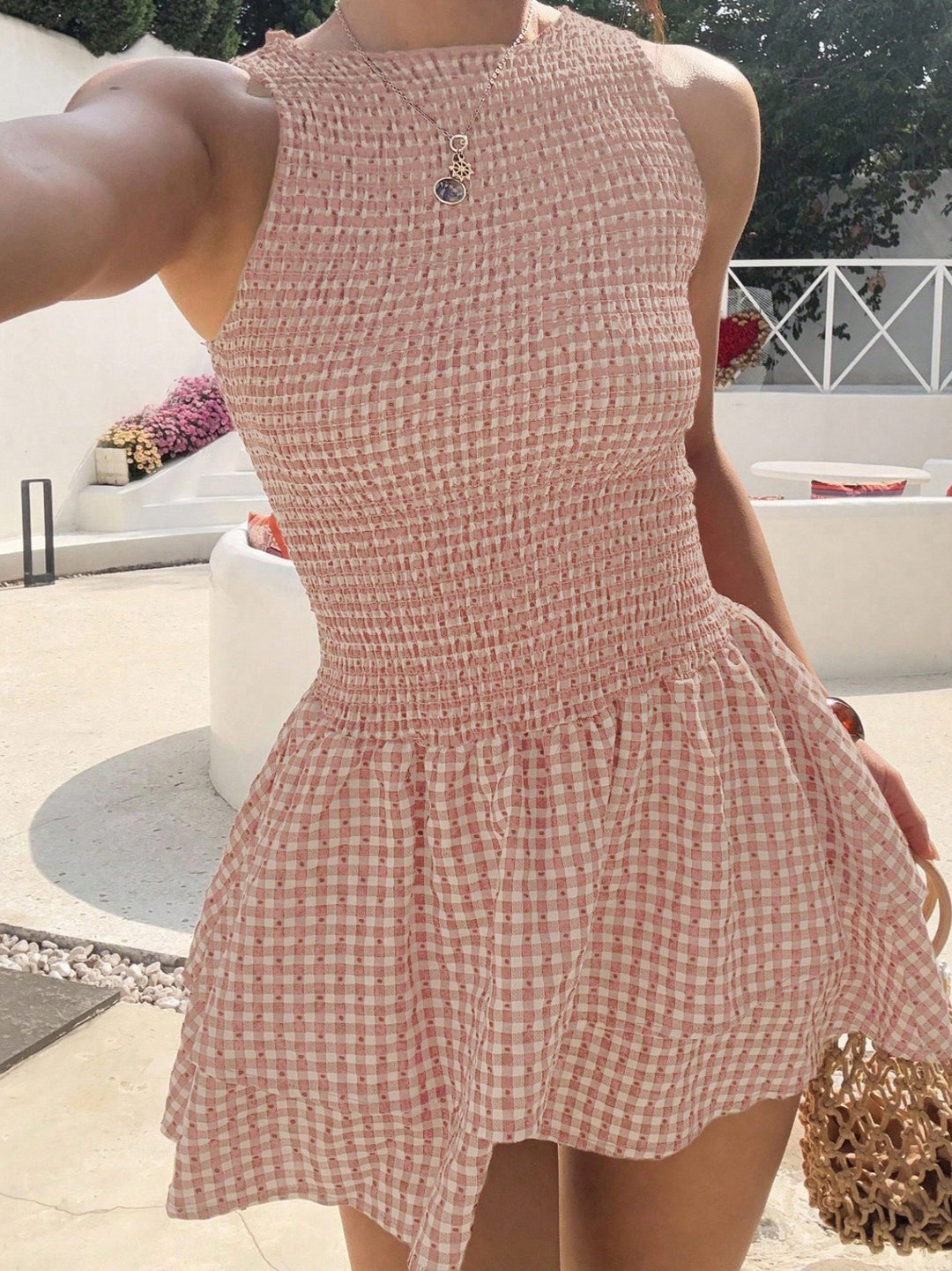 Plaid sleeveless fitted dress
