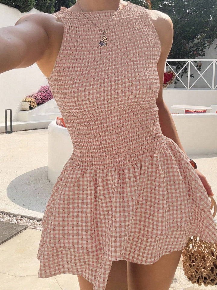 Plaid sleeveless fitted dress