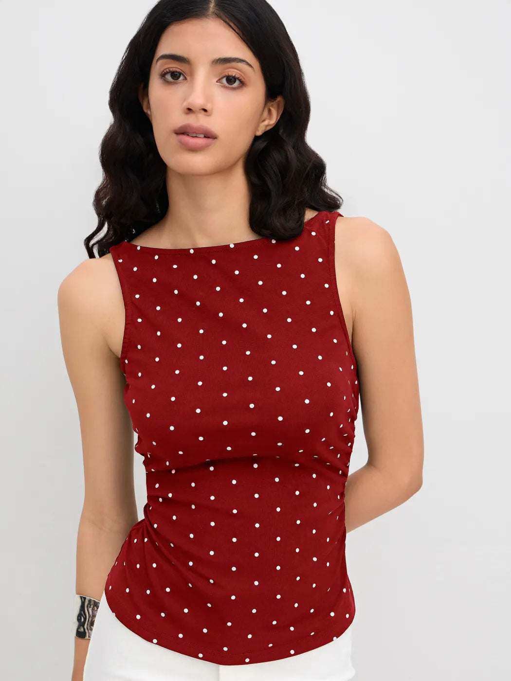 Polka dot fitted sleeveless top