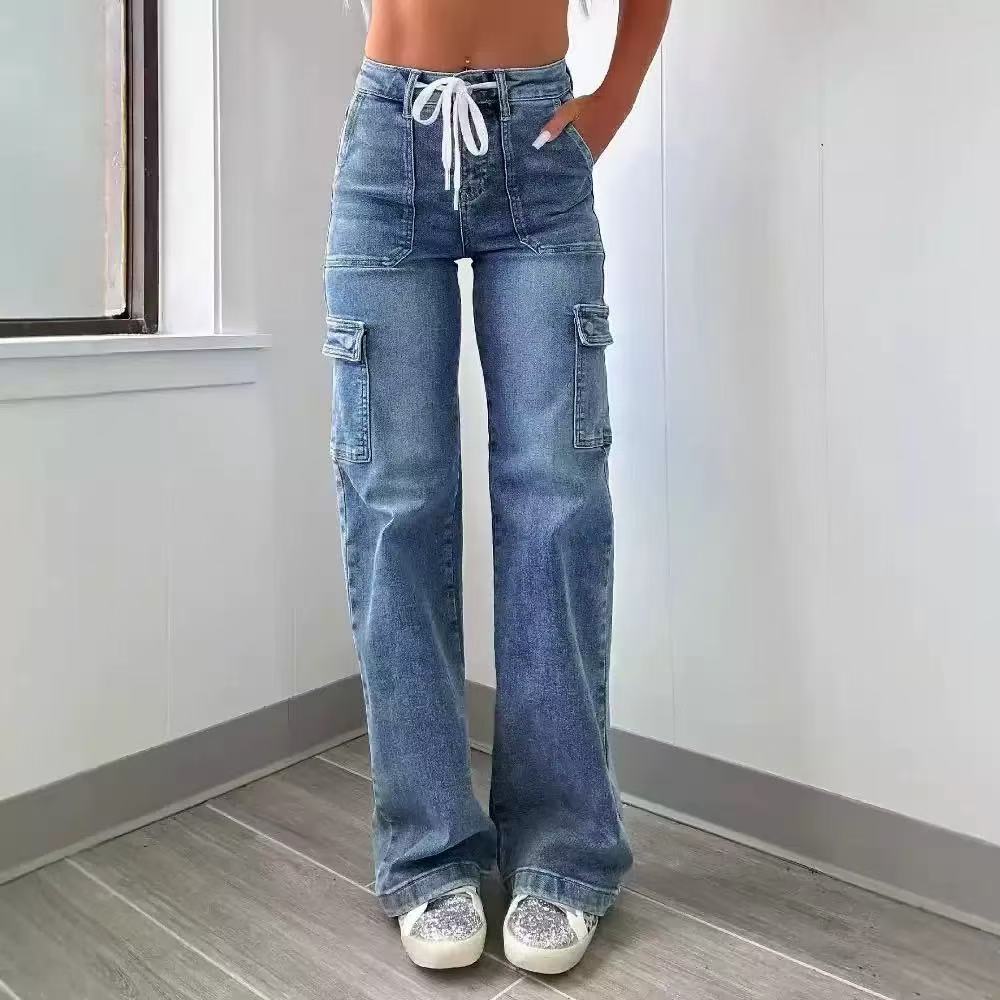 Casual drawstring straight leg jeans