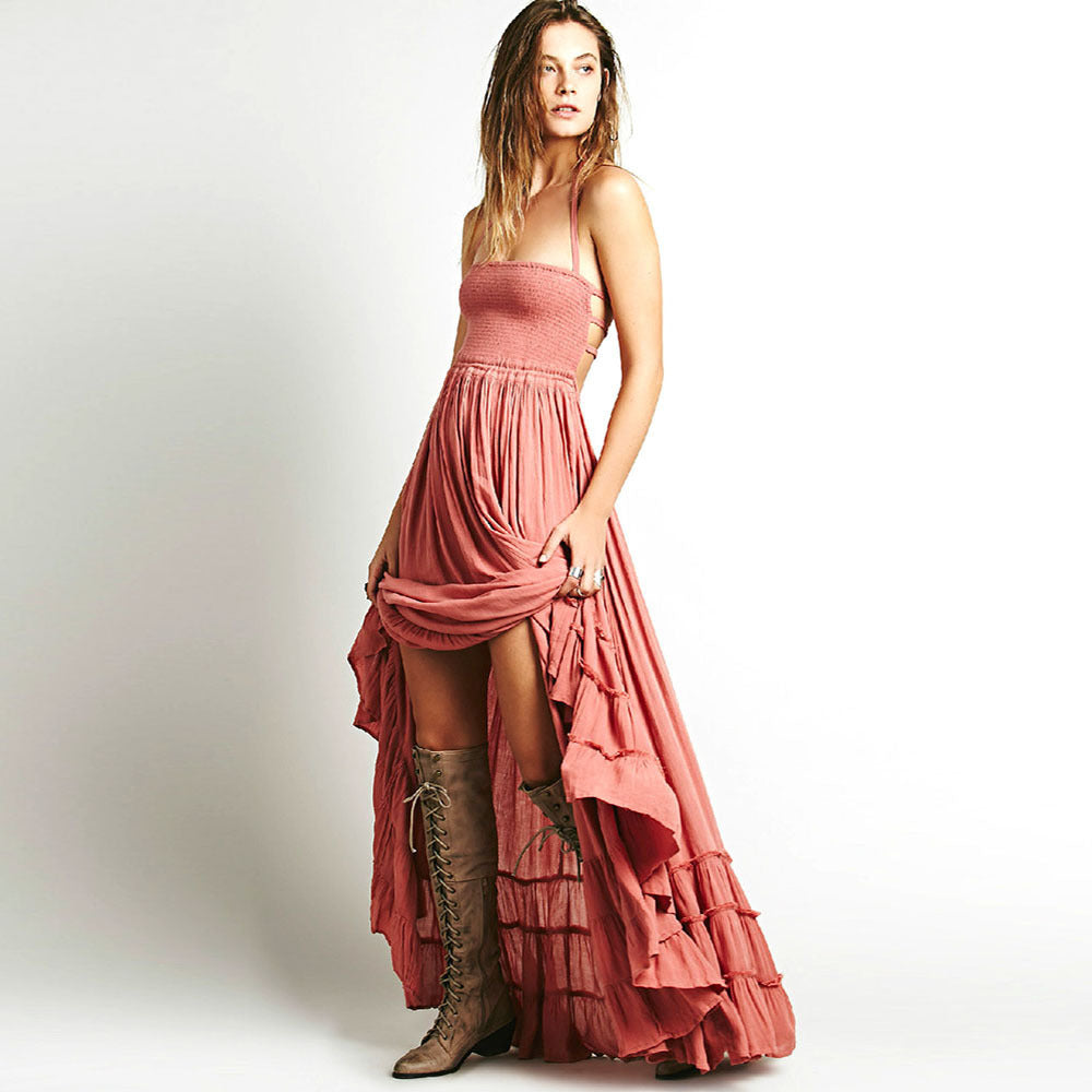 Backless cotton long dress