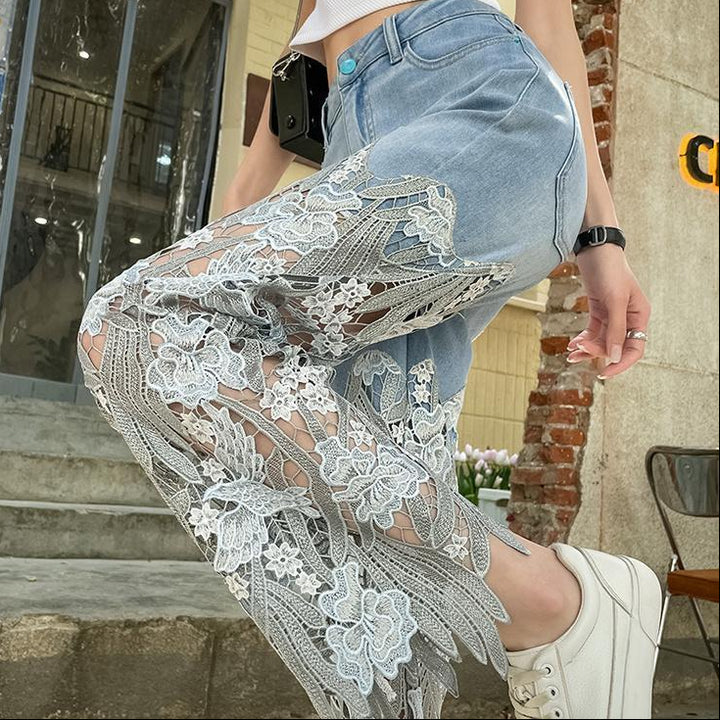 Women's lace patchwork jeans