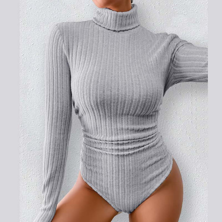 Knitted high-neck long-sleeved slim-fit bodysuit