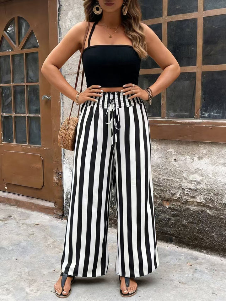 Flowing striped wide-leg pants