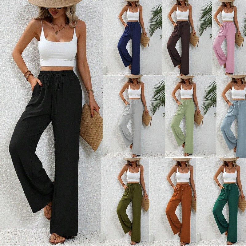 Solid color stylish straight leg pants