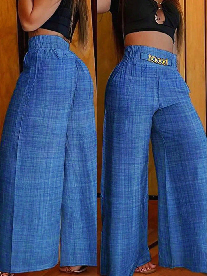 Retro High-Waisted Elastic Wide-Leg Trousers
