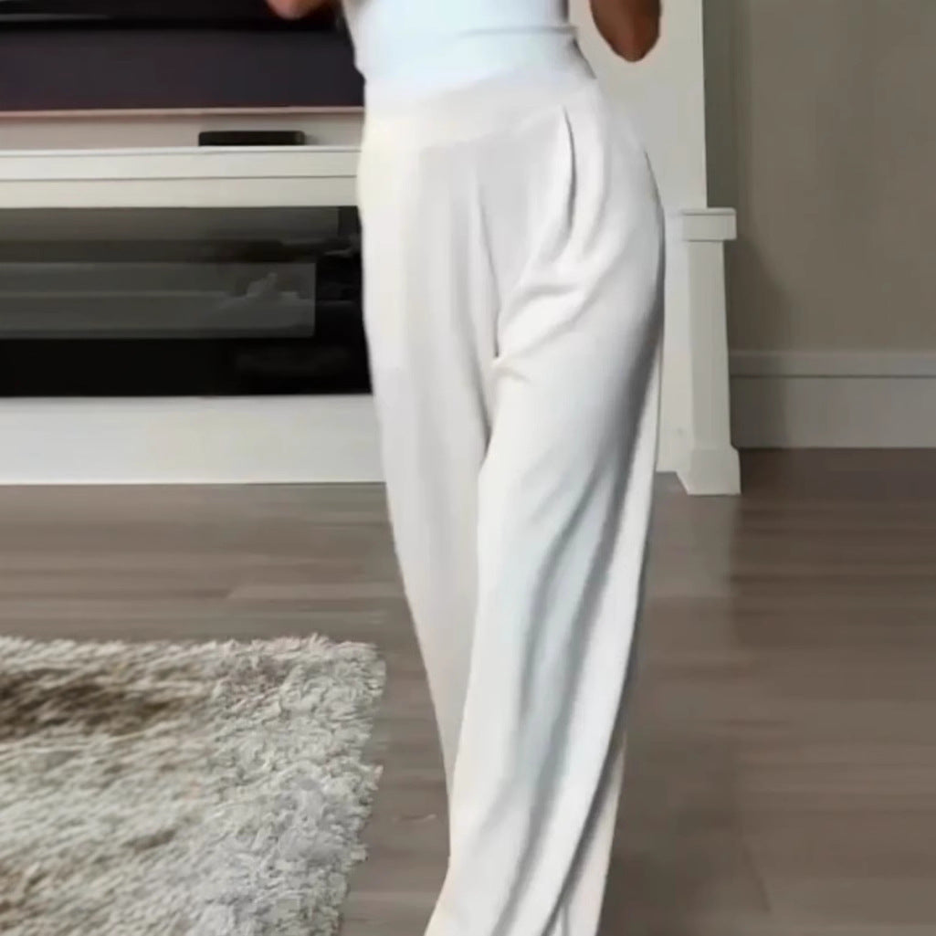Flowy high-waisted casual loose pocket trousers