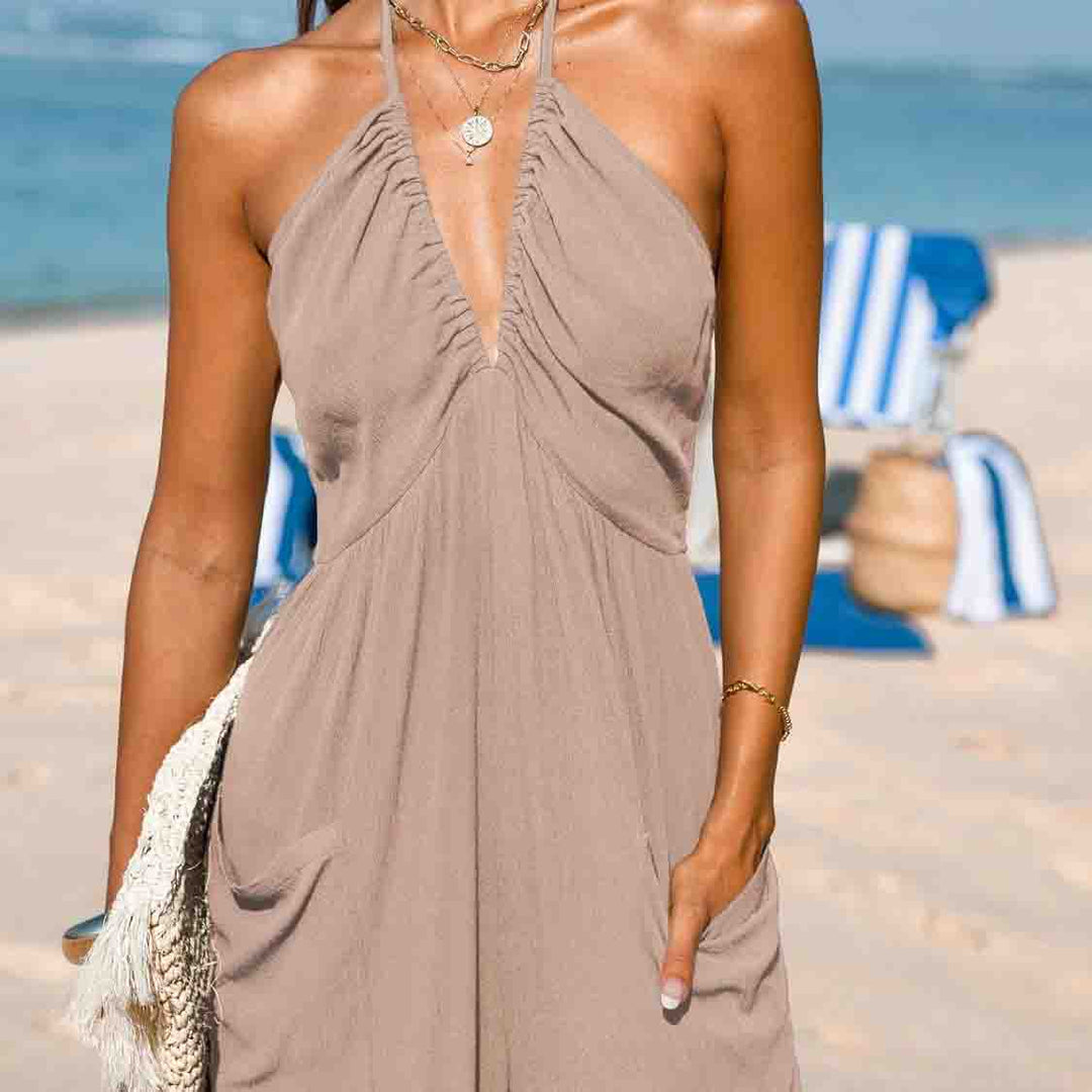 Women's lace-up wide-leg jumpsuit