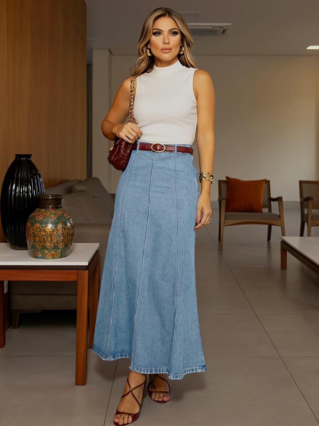 Plus-size denim maxi skirt