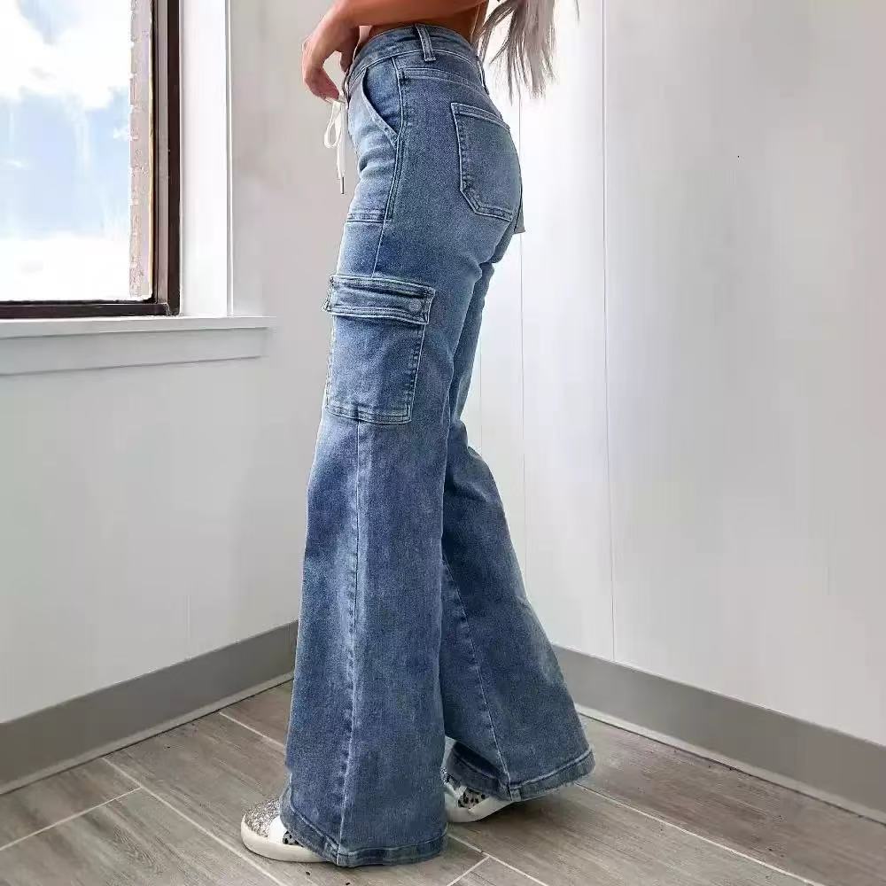 Casual drawstring straight leg jeans