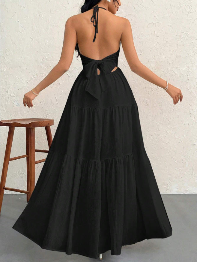 Backless halter-neck beach vacation dress