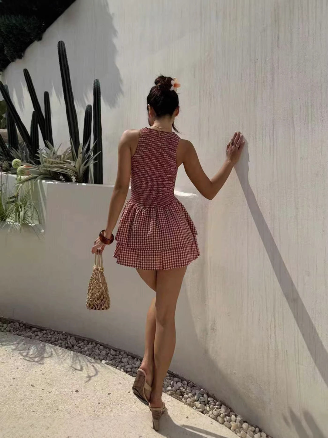Plaid sleeveless fitted dress