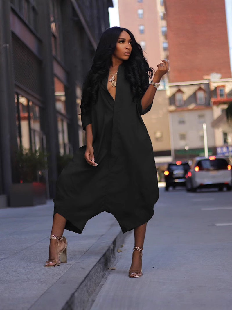 Solid Color Loose-Fit Casual Jumpsuit