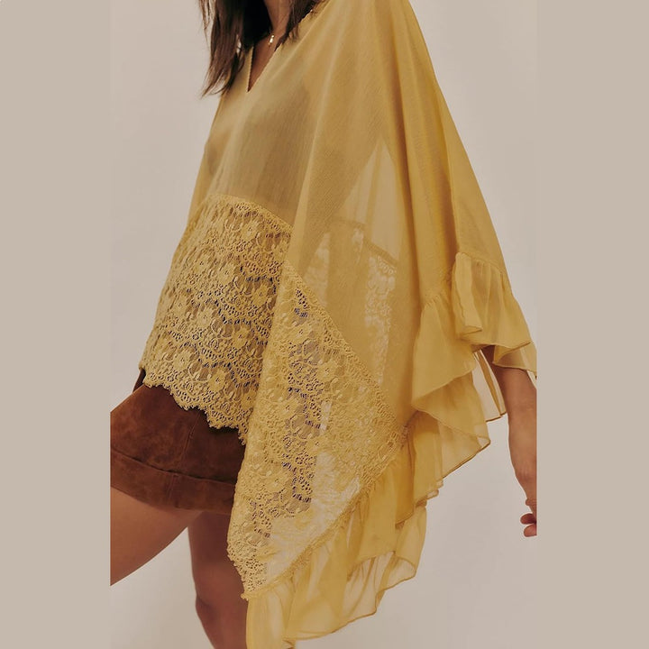 Batwing sleeve mesh and lace cover-up