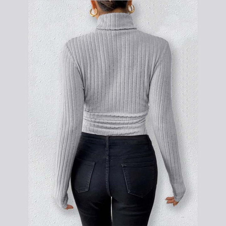 Knitted high-neck long-sleeved slim-fit bodysuit