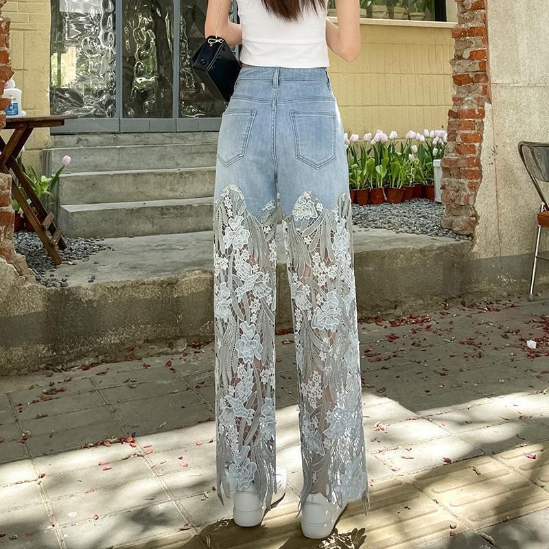 Women's lace patchwork jeans