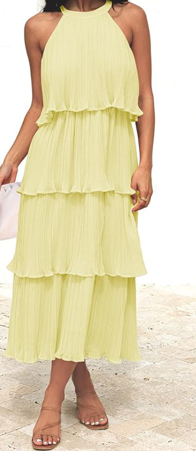 Halter-neck sleeveless ruffle dress