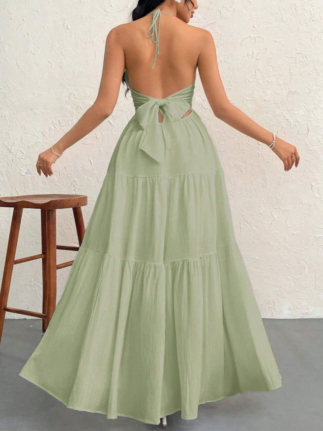 Backless halter-neck beach vacation dress