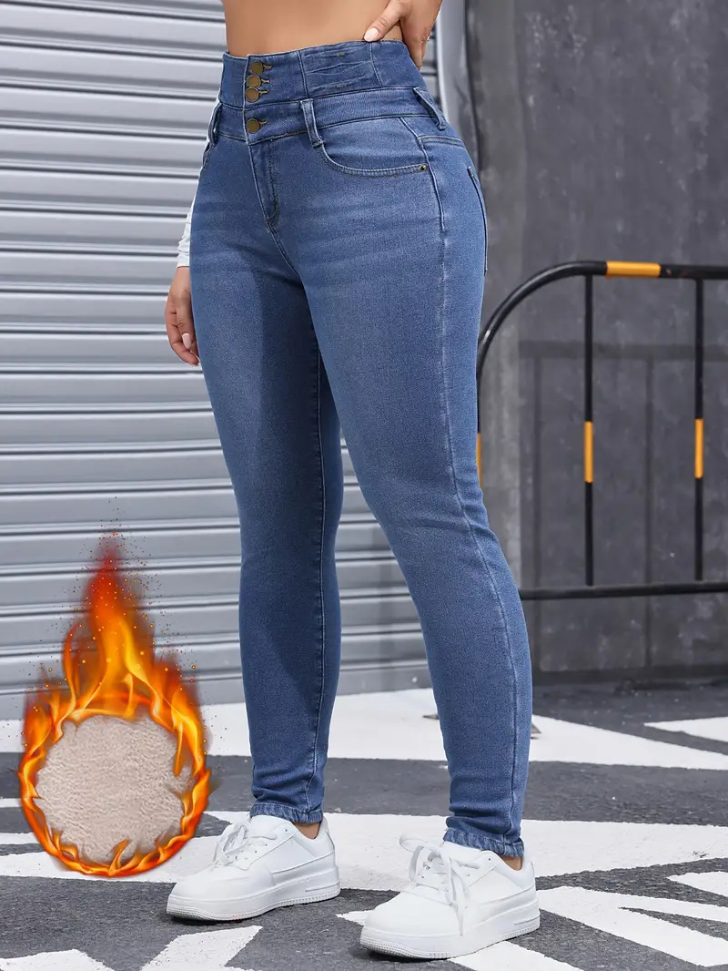 High-waisted fleece-lined jeans