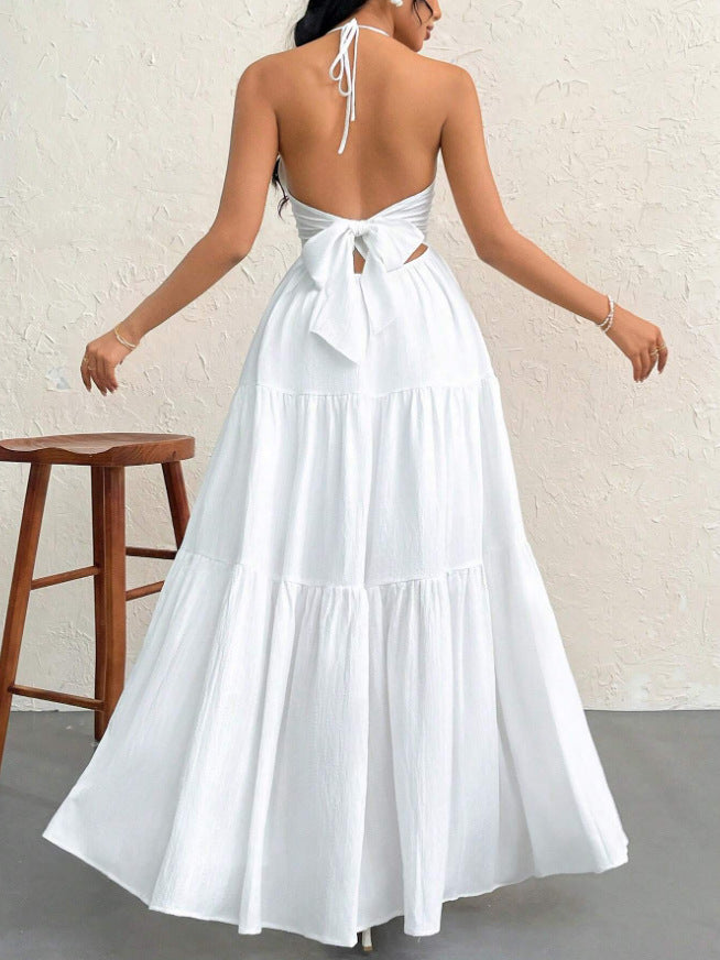 Backless halter-neck beach vacation dress