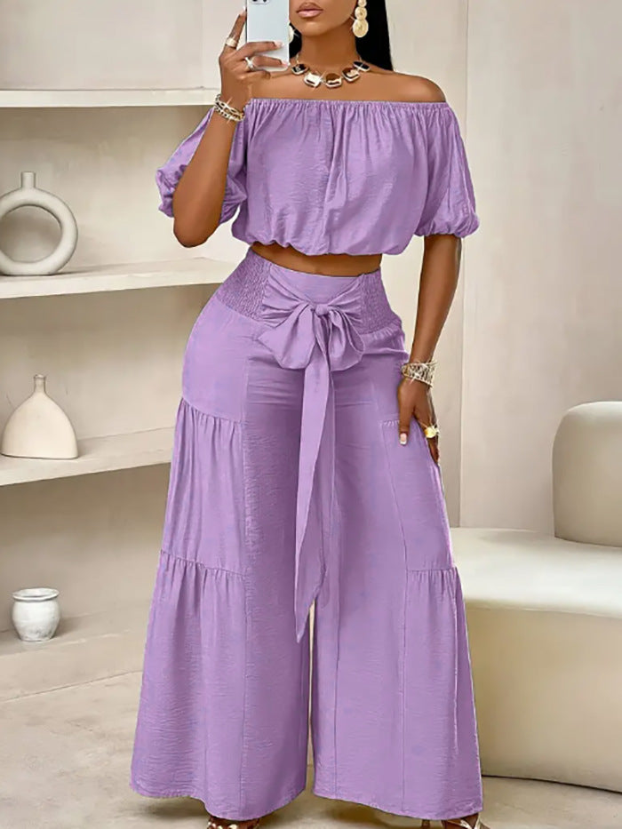 Solid color short-sleeved shirt and pants casual suit