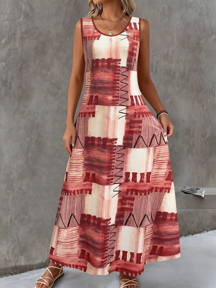 Printed round neck long sleeveless dress