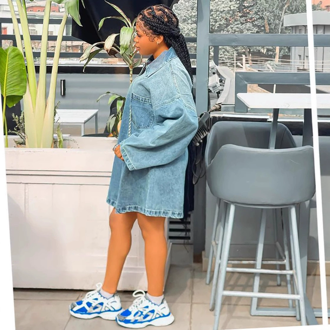 Oversized Half Zip Denim Shirt Dress