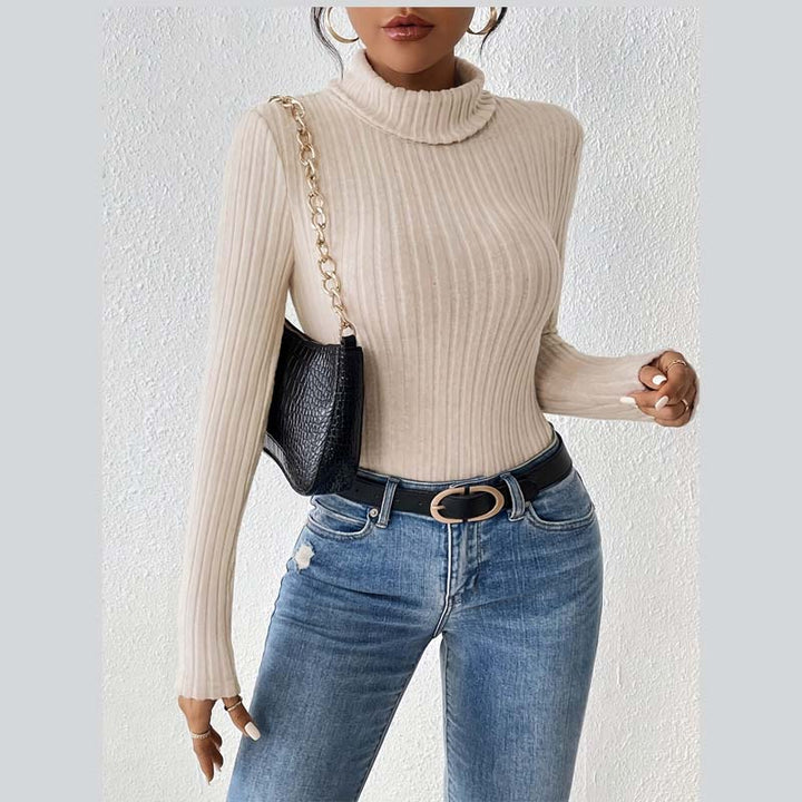 Knitted high-neck long-sleeved slim-fit bodysuit