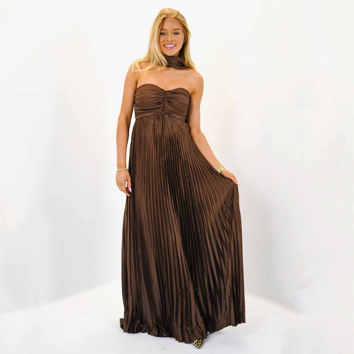 Sexy tube top dress pleated high-end evening dress