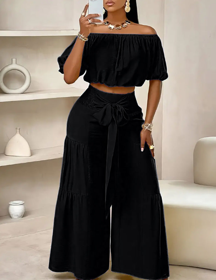 Solid color short-sleeved shirt and pants casual suit