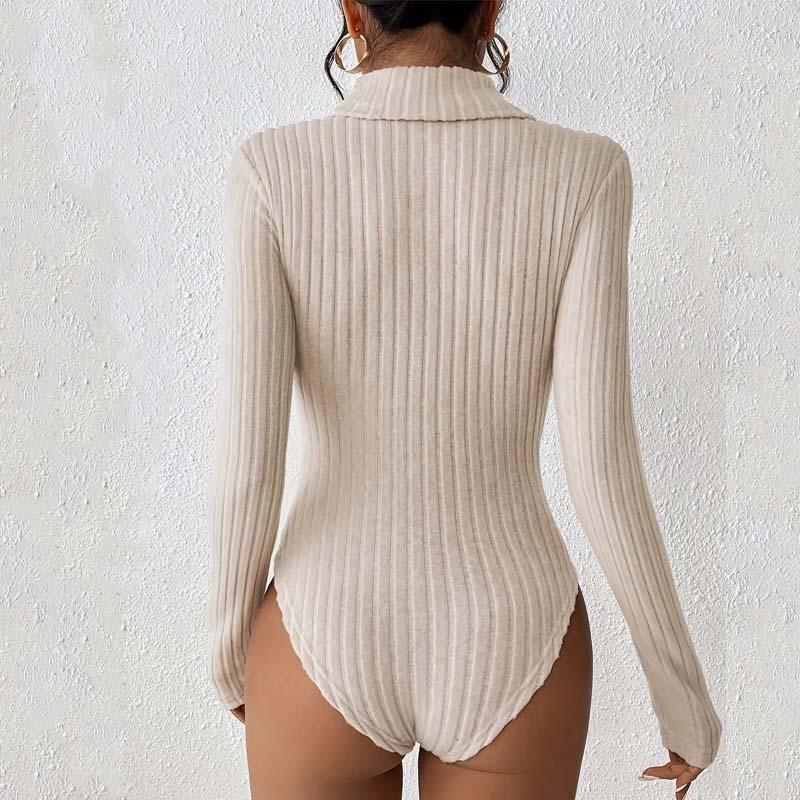 Knitted high-neck long-sleeved slim-fit bodysuit