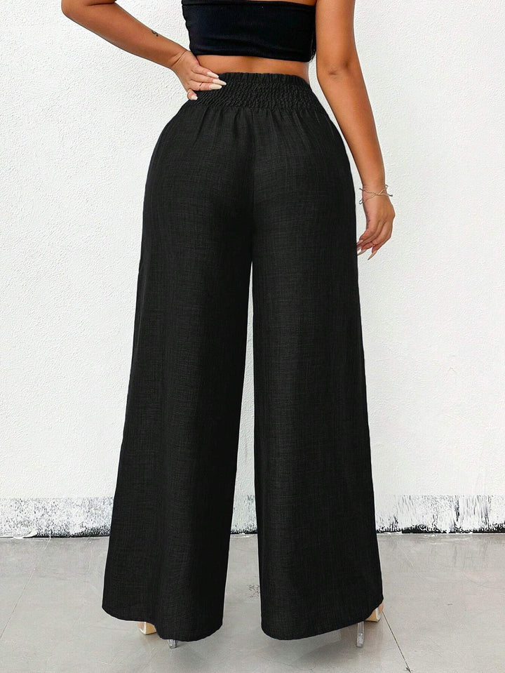 Retro High-Waisted Elastic Wide-Leg Trousers