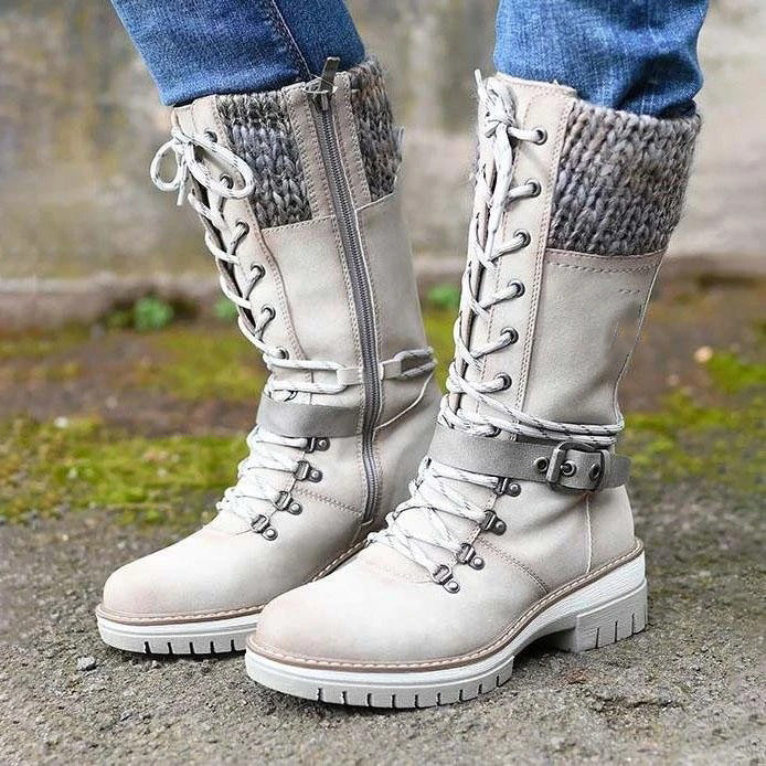 Leather buckle and wool patchwork Martin boots