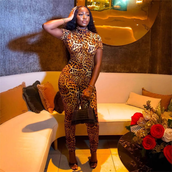 Leopard print backless bodysuit