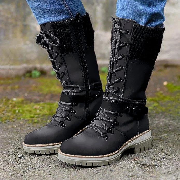 Leather buckle and wool patchwork Martin boots