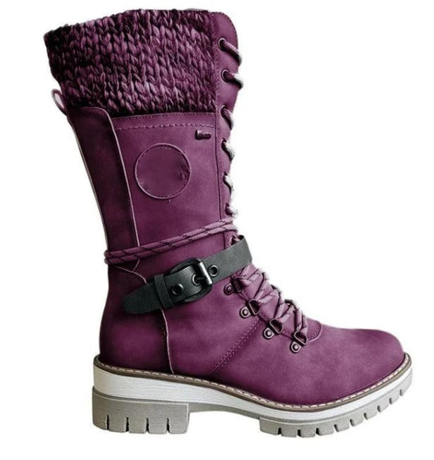 Leather buckle and wool patchwork Martin boots