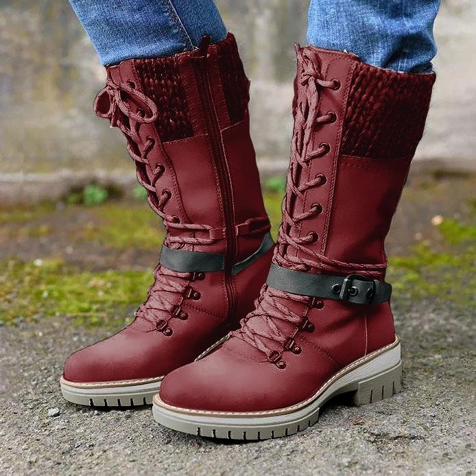 Leather buckle and wool patchwork Martin boots