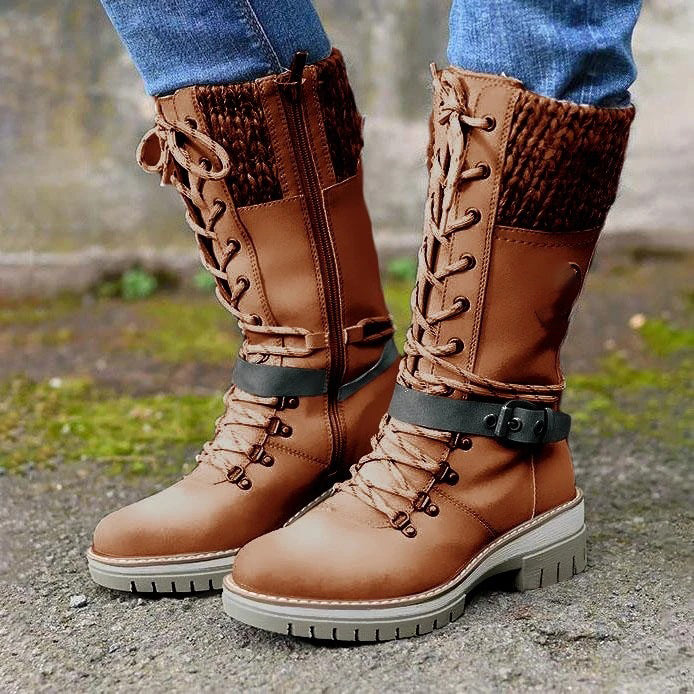 Leather buckle and wool patchwork Martin boots