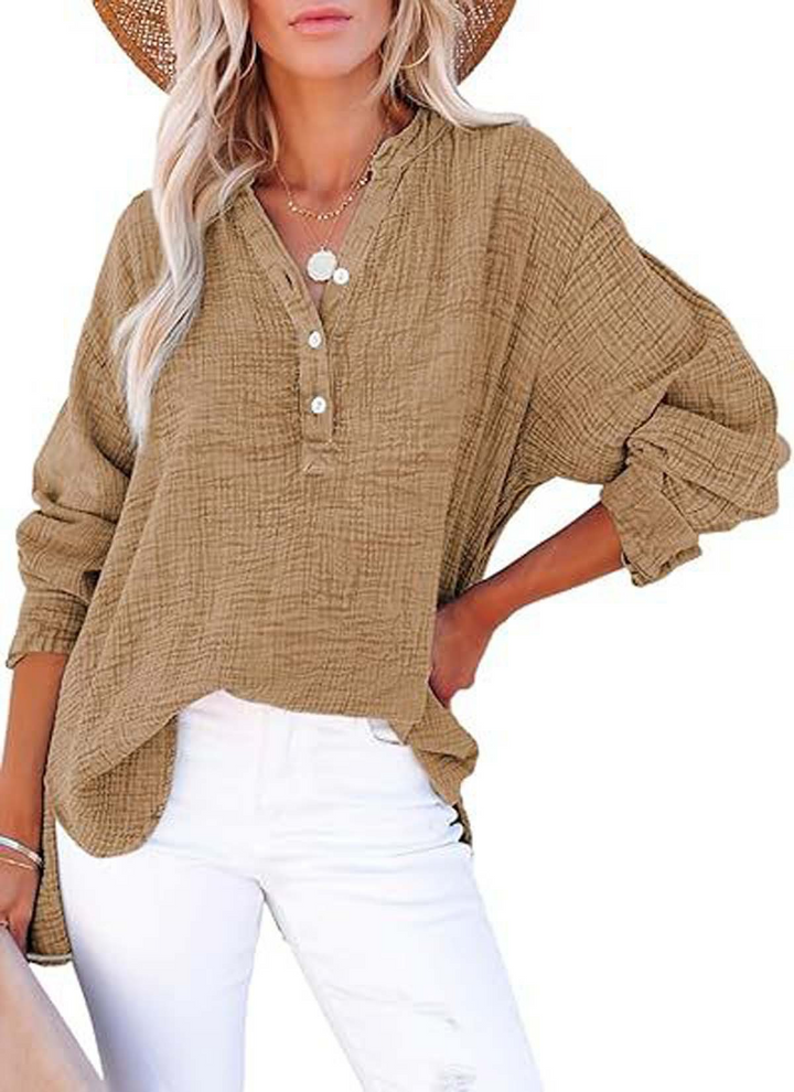 Solid color pleated long-sleeved shirt