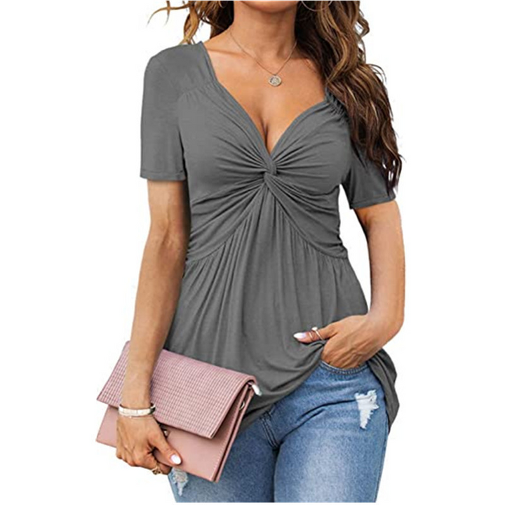 V-neck knotted short sleeves