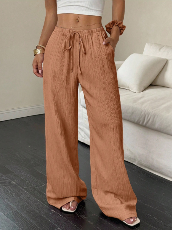 Solid color straight-leg mid-rise trousers
